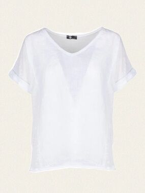 M Made in Italy V-Neck Short Sleeve Linen Top